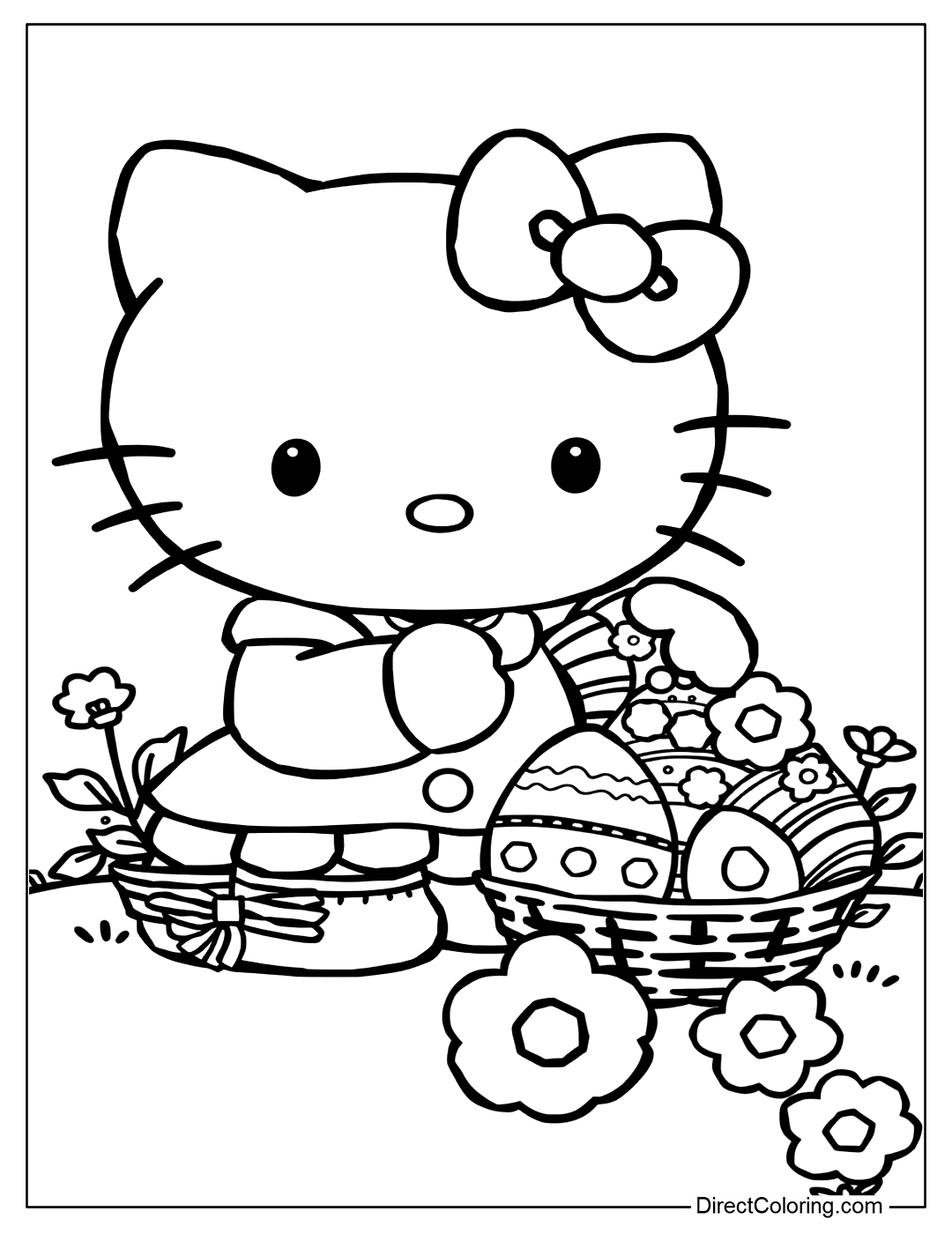 Easter Hello Kitty Free Coloring Page For Kids